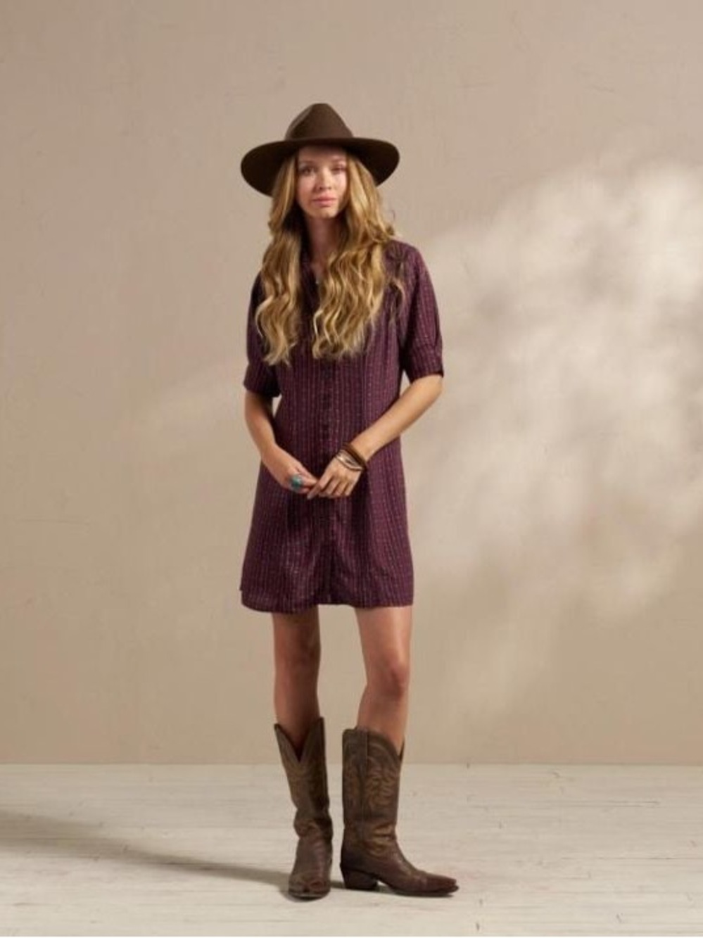 Tecovas Plum Button-Front Mini Dress